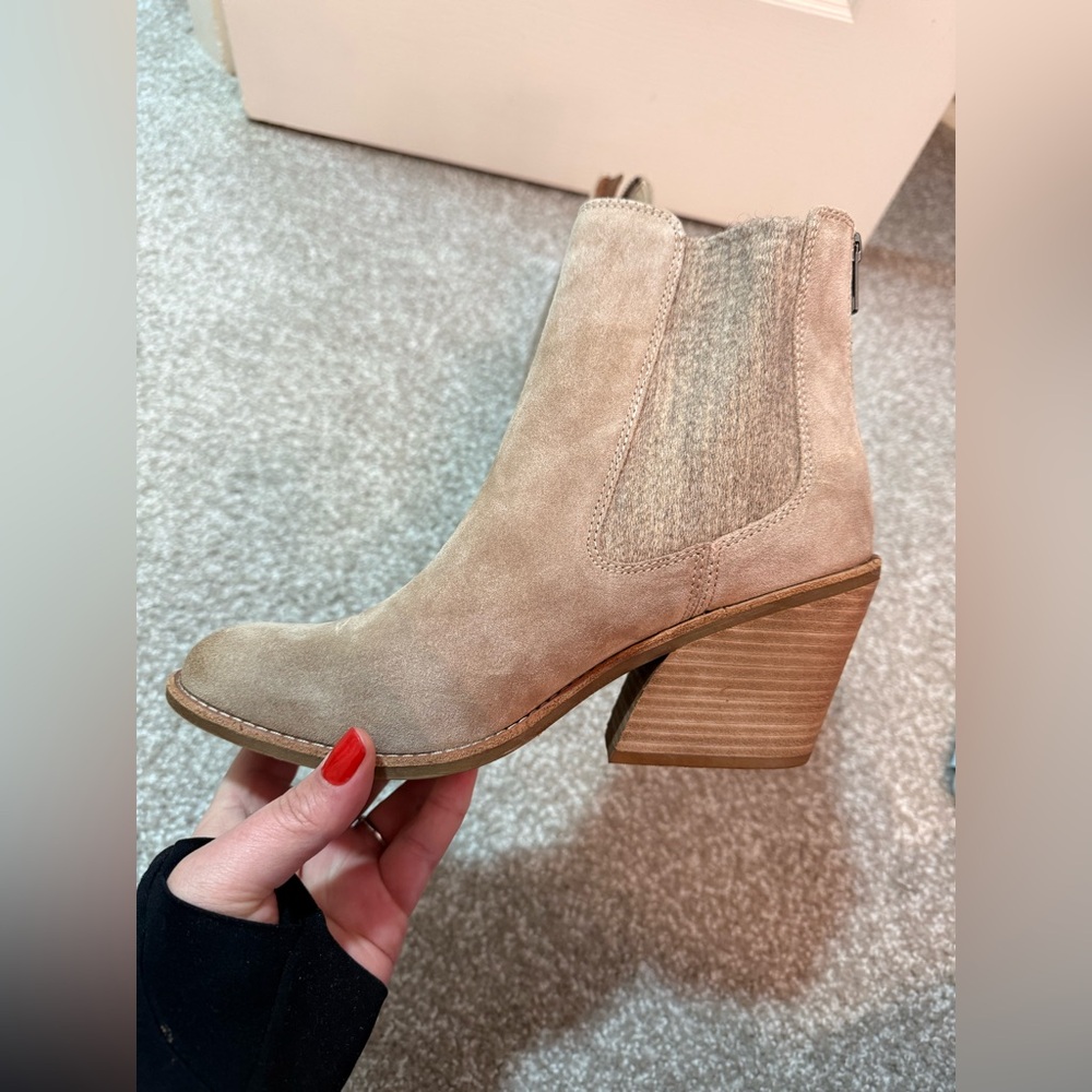 Aquarius Suede Ankle Boots Block Heel | Taupe | Size 9